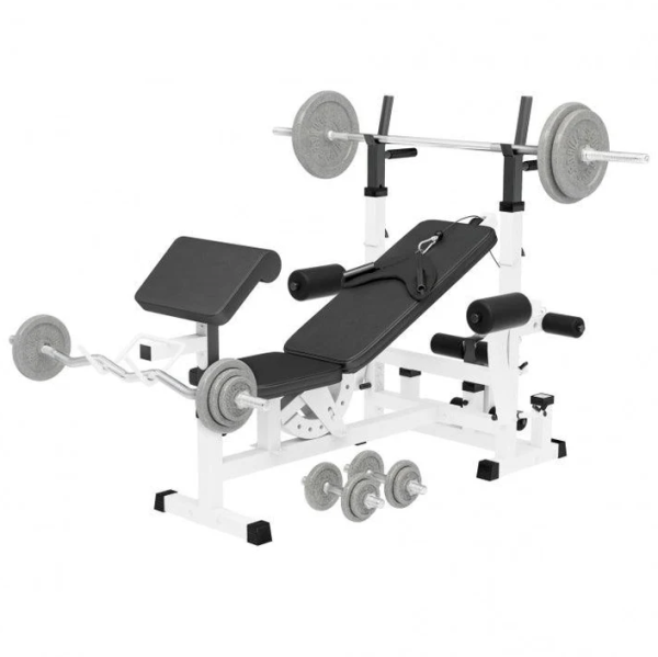 Gorilla Sports Súlyzópad + öntöttvas súlytárcsa szett fehér