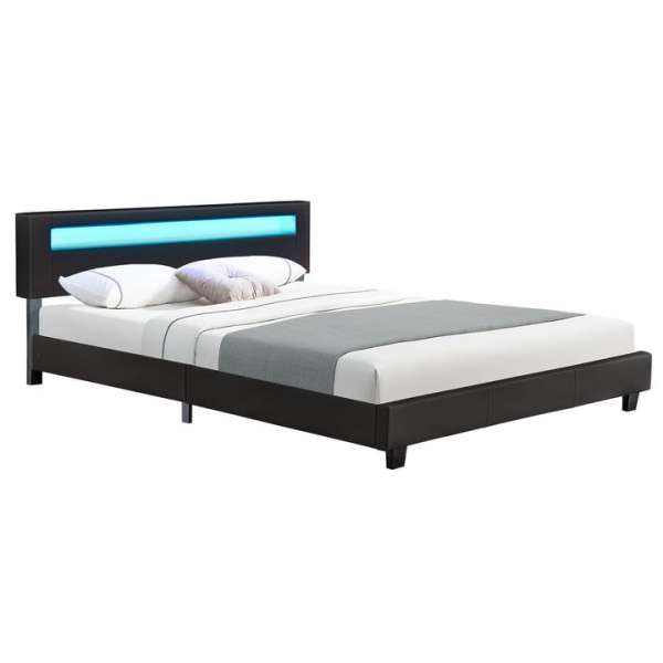 Kárpitozott modern ágy 160x200 LED és léces vázzal fekete