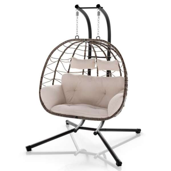 Függőhinta kétszemélyes polyrattan bézs
