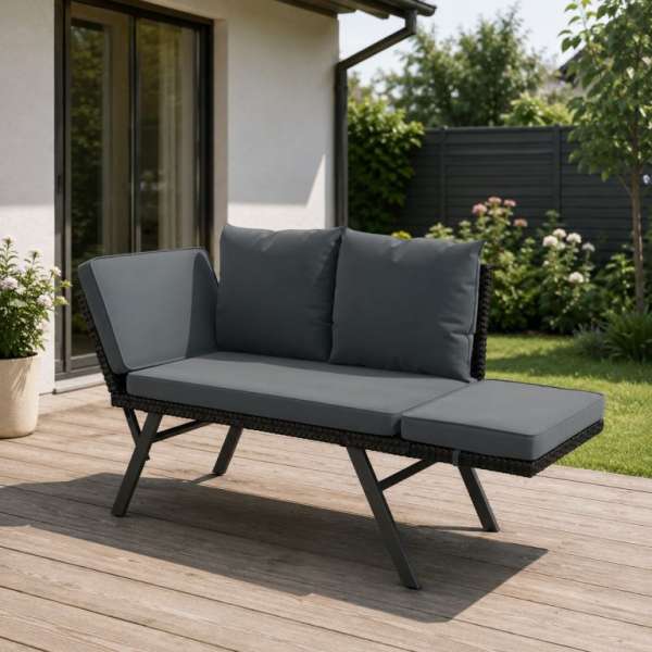 Polyrattan multifunkcionális pad 132 x62x84 cm fekete/szürke