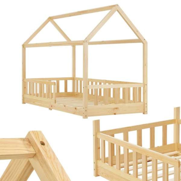Gyerekágy 90x200 cm tálalószekrénnyel és léces vázzal natúr