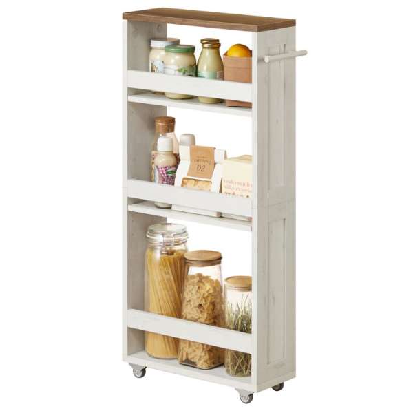 Mobil keskeny polc 4 szintes fehér/barna 40 x 15 x 86,5 cm