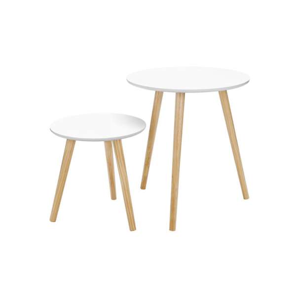 Minimalista dohányzóasztal szett fehér/fa 2 db