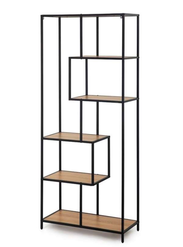 Fém állvány fa polcokkal 77 x 185 x 35 cm fekete