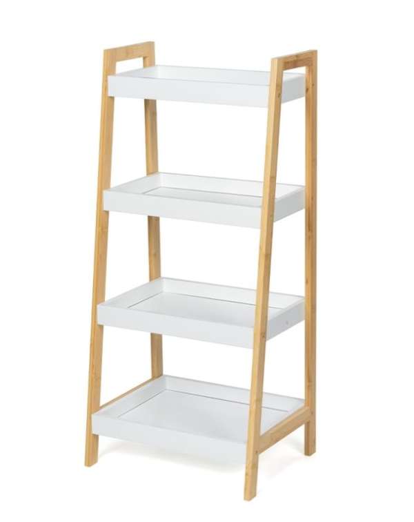 Bambusz polc 4 polccal fehér 85 x 39 x 29 cm