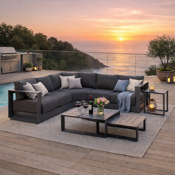 Alumínium sarokkészlet 5 személyes MADRID NEW (antracit)