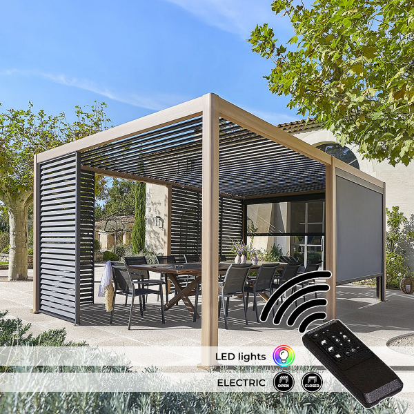 Kerti alumínium pavilon elektromos MEGAN 6x3 m (fa hatás)