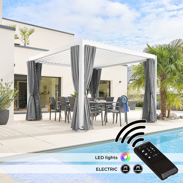 Kerti alumínium pavilon elektromos MEGAN 3,6x3,6 m (fehér)