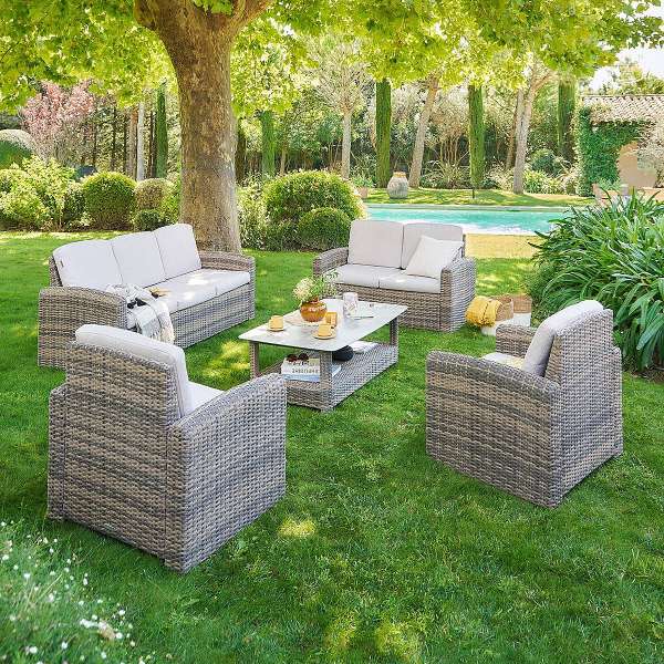 Rattan szett SANTORINI 7 személyes (barna)