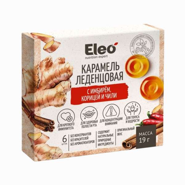 ELEO karamellcukorkák gyömbérrel, fahéjjal és chilivel – 6 db / 19 g