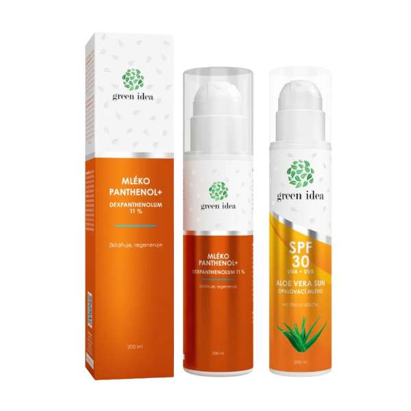 Kedvezményes napozás előtti és utáni csomag: Aloe Vera Sun naptej SPF 30 + PANTHENOL+ TESTÁPOLÓ 11% – Green idea