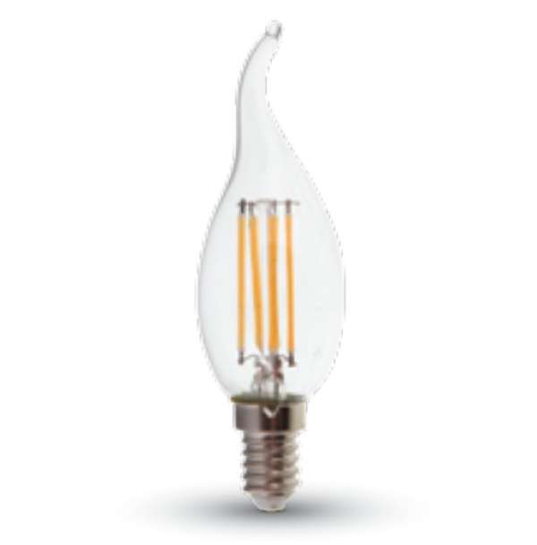 LED gyertya égő Filament 4W E14 KözépFehér/4000 K, 420-450 lumen átlátszó búra,hegyes 1 év garancia