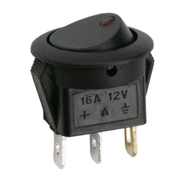 Kapcsoló 12V piros világító LED Fekete