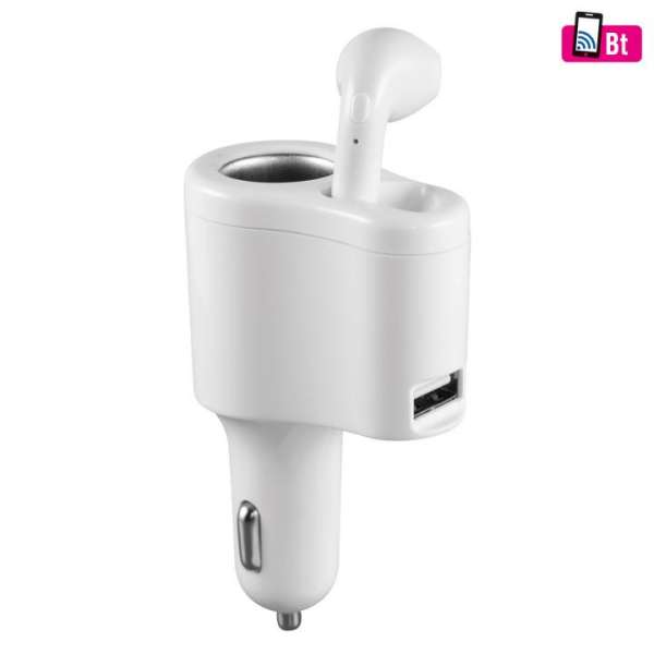 Fülhallgató autós töltővel, 3 in 1, mono headset, 3,1 A gyorstöltő, ~2 óra üzemidő