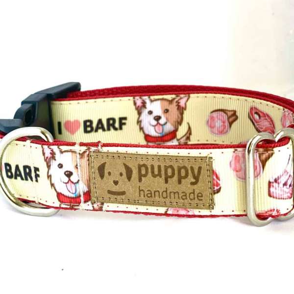 BARF Mintás Nyakörv Kutyáknak (2,5cm széles, Sárga), Puppy Handmade L