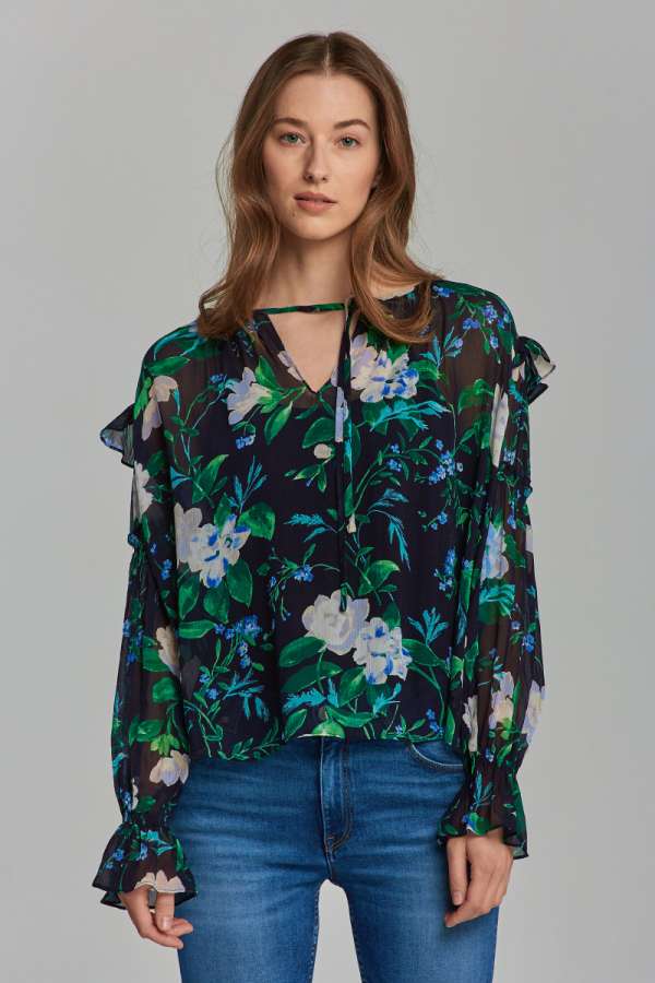 ING GANT D1. ROSE FRILL BLOUSE EVENING BLUE