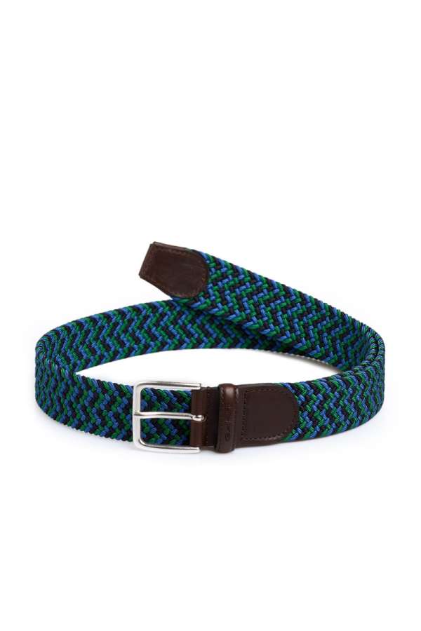 ÖV GANT D1. PATTERNED ELASTIC BRAID BELT LUSH GREEN