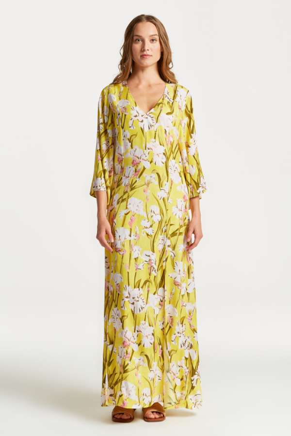 RUHA GANT IRIS PRINT V-NECK MAXI DRESS CANARY YELLOW