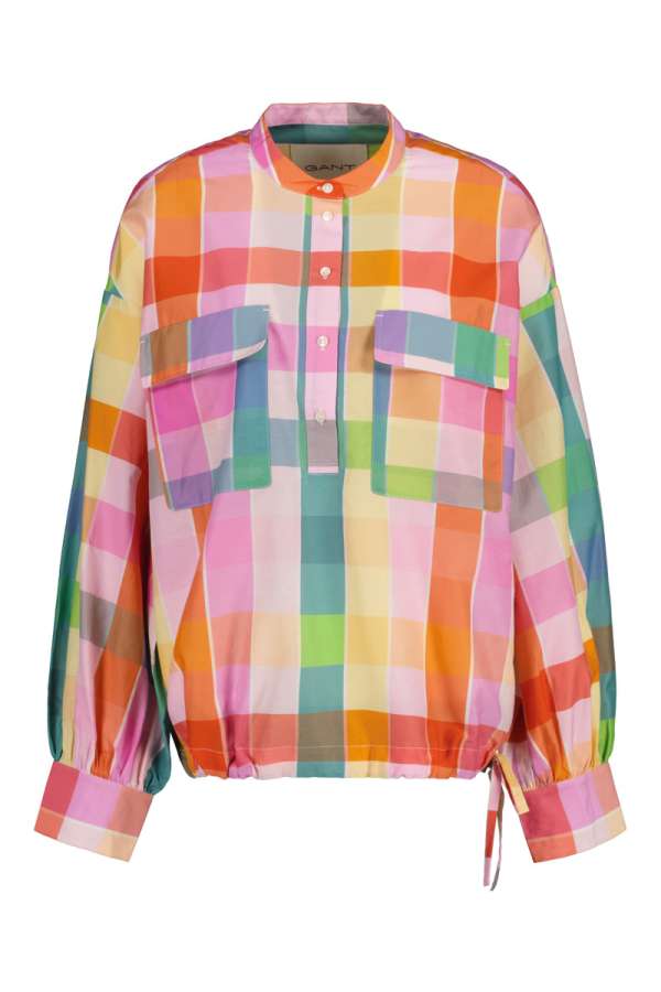 BLÚZ GANT REL MULTI CHECKED CTN SILK POPOVER MULTICOLOR