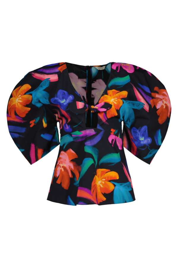 BLÚZ GANT FLORAL PRINT VOLUME SLEEVE BLOUSE EBONY BLACK