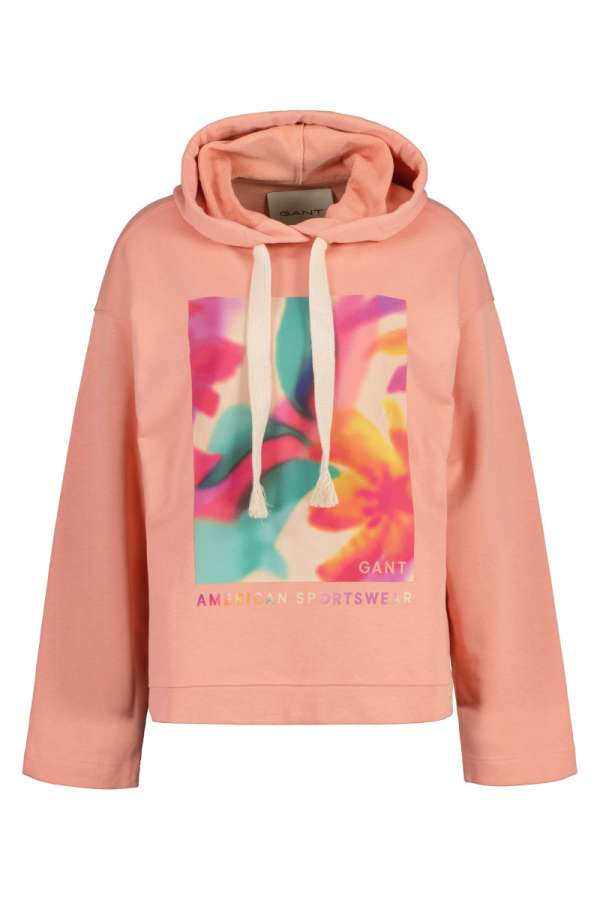 MELEGÍTŐ FELŐ GANT RELAXED FLORAL GRAPHIC HOODIE GUAVA ORANGE