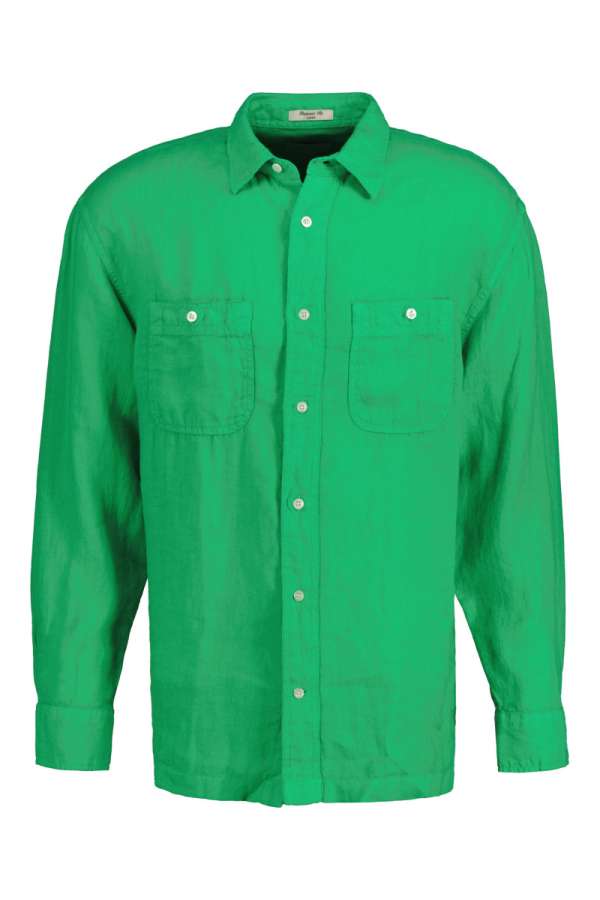 ING GANT RE GMNT DYED INEN SHIRT MID GREEN