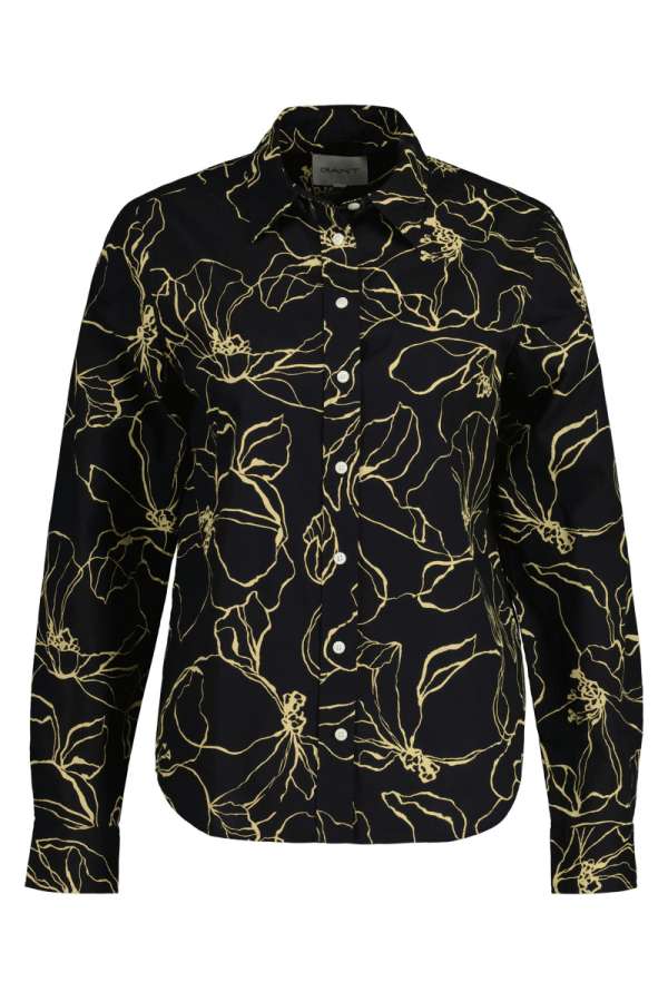 ING GANT REG LINE DRAWING COT VOILE SHIRT EBONY BLACK