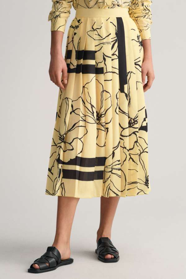 SZOKNYA GANT LINE DRAWING PLEATED SKIRT DUSTY LIGHT YELLOW