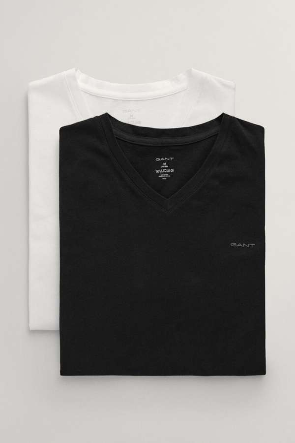 ALÓNEMŰ GANT V-NECK T-HIRT 2-PACK BLACK / WHITE