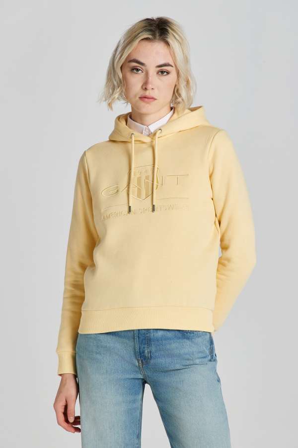 ELEGÍTŐ FELSŐ GANT REG TONAL SHIELD HOODIE DUSTY LIGHT YELLOW