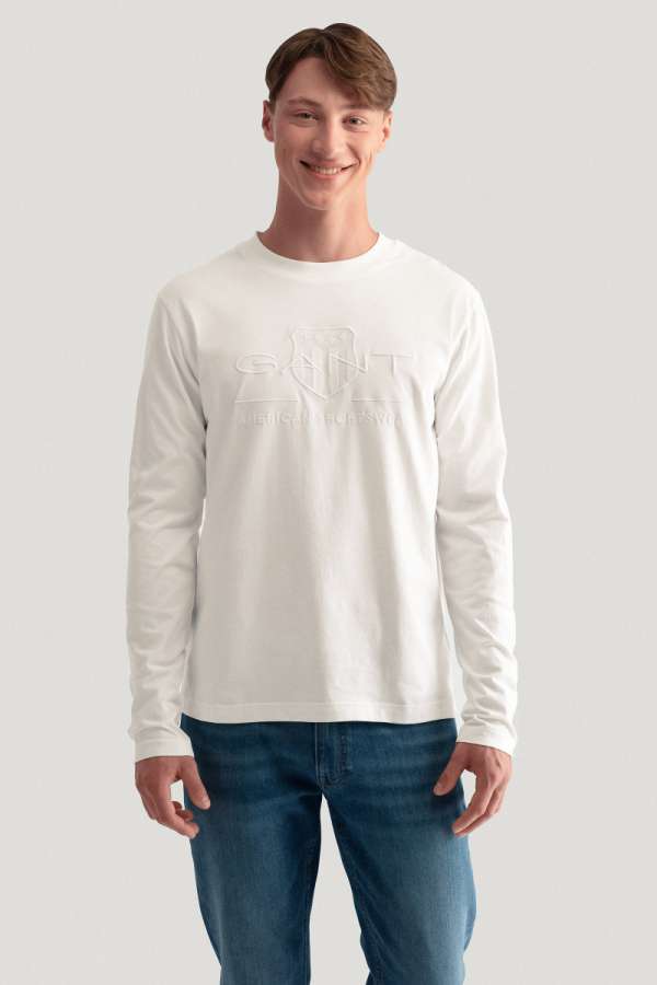PÓLÓ GANT REG TONAL SHIELD LS T-SHIRT EGGSHELL