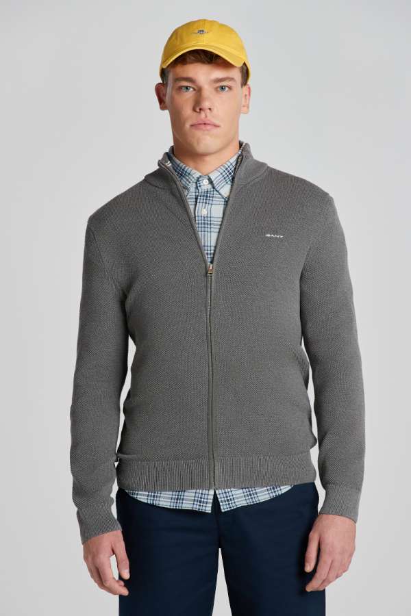 PULÓVER GANT COTTON PIQUE ZIP CARDIGAN DARK GREY ELANGE