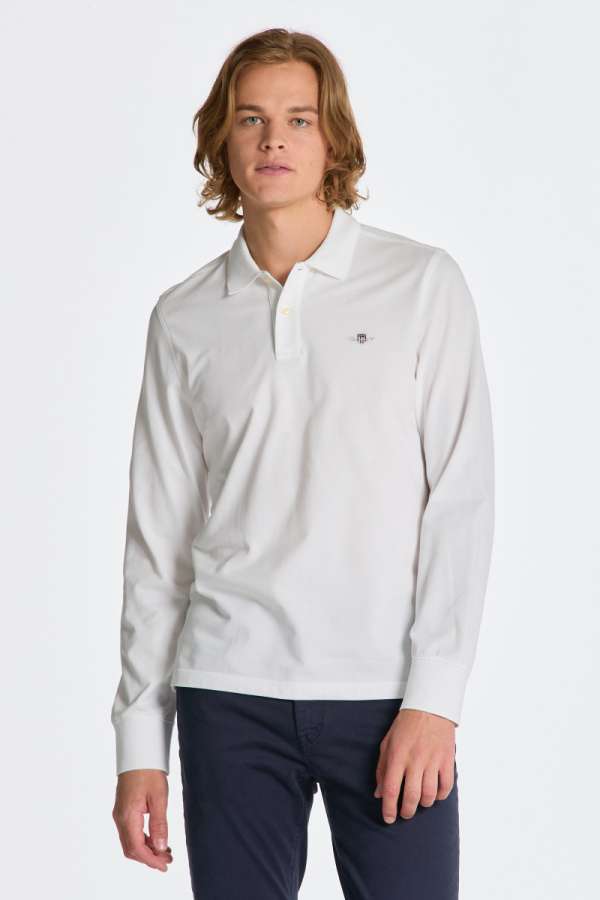 PÓLÓ GANT REG SHIELD LS PIQUE RUGGER WHITE