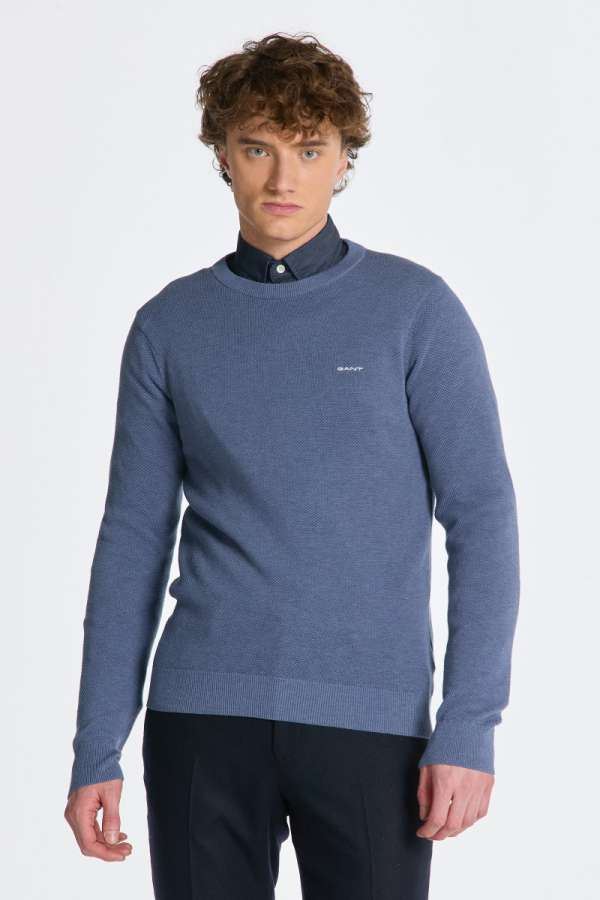 PULÓVER GANT COTTON PIQUE C-NECK DENIM BLUE MEL