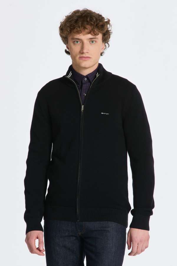 PULÓVER GANT COTTON PIQUE ZIP CARDIGAN BLACK