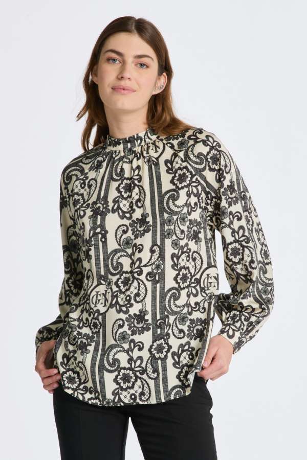 BLÚZ GANT REL LACE PRINT TURTLENECK BLOUSE LINEN