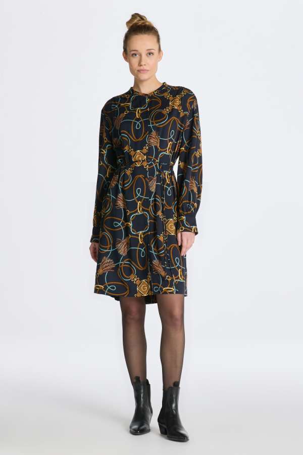RUHA GANT REL ROPE PRINT SHIRT DRESS EVENING BLUE