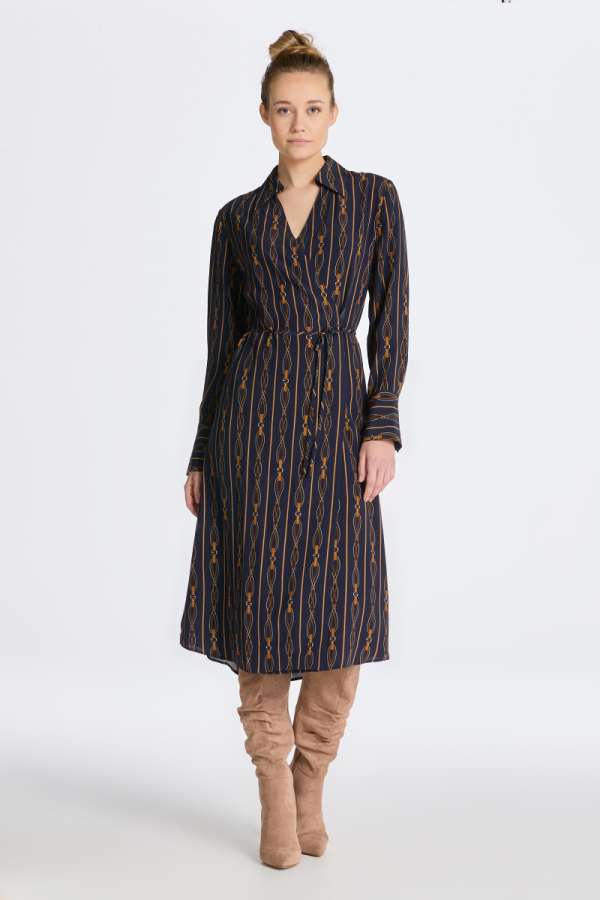 RUHA GANT REG ROPE STRIPE WRAP DRESS EVENING BLUE