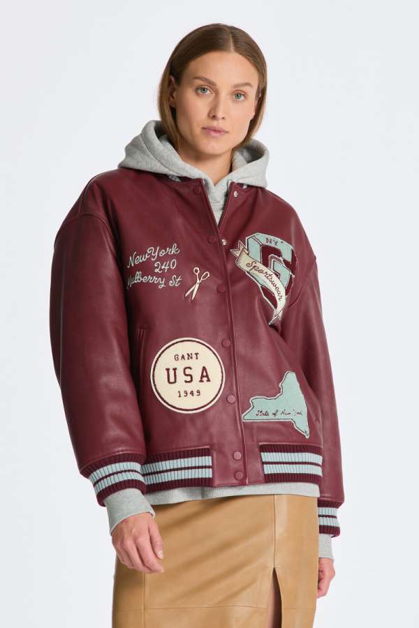 DZSEKI GANT LEATHER VARSITY JACKET PLUMPED RED