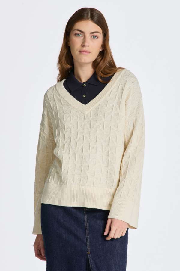 PULÓVER GANT HERRINGBONE V-NECK CREAM