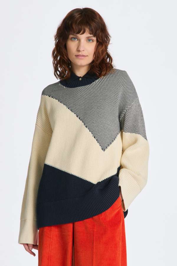 PULÓVER GANT COLOUR BLOCK COTTON C-NECK EVENING BLUE
