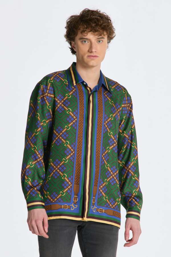 ING GANT REL MEDALLION SILK SHIRT FOREST GREEN