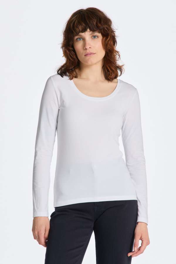 PÓÓ GANT SIM COT/EA S SCOOP NECK TOP WHITE