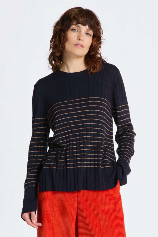 PULÓVER GANT TRIPE RIBBED KNIT C-NECK EVENING BLUE