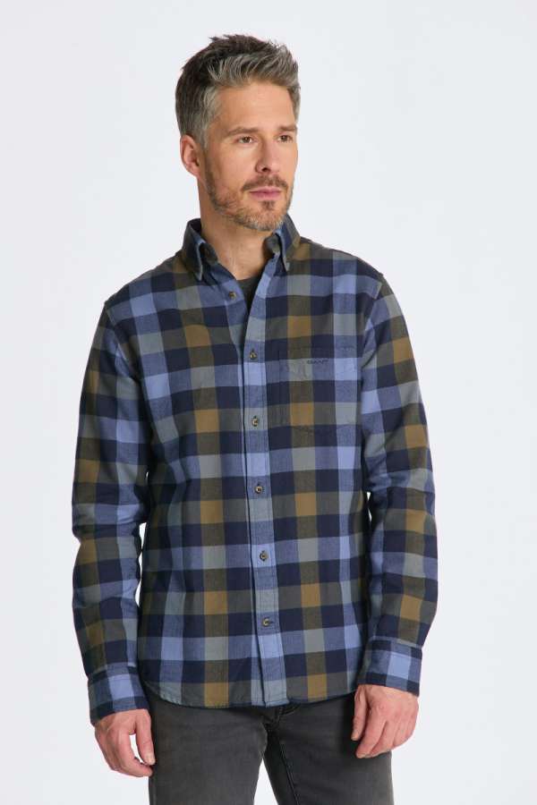 ING GANT REG HERRINGBONE FLANNEL CHK SHIRT MARINE