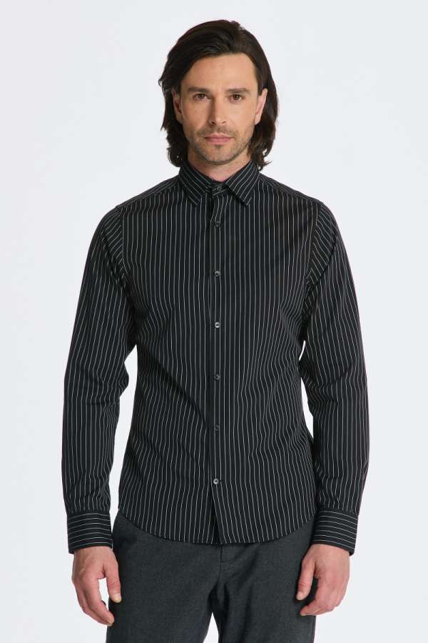 ING GANT SLI FORAL PINSTRIPE SHIRT BLACK