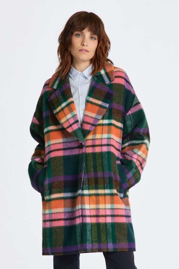 KABÁT GANT CHECKED COCOON COAT EVENING BUE