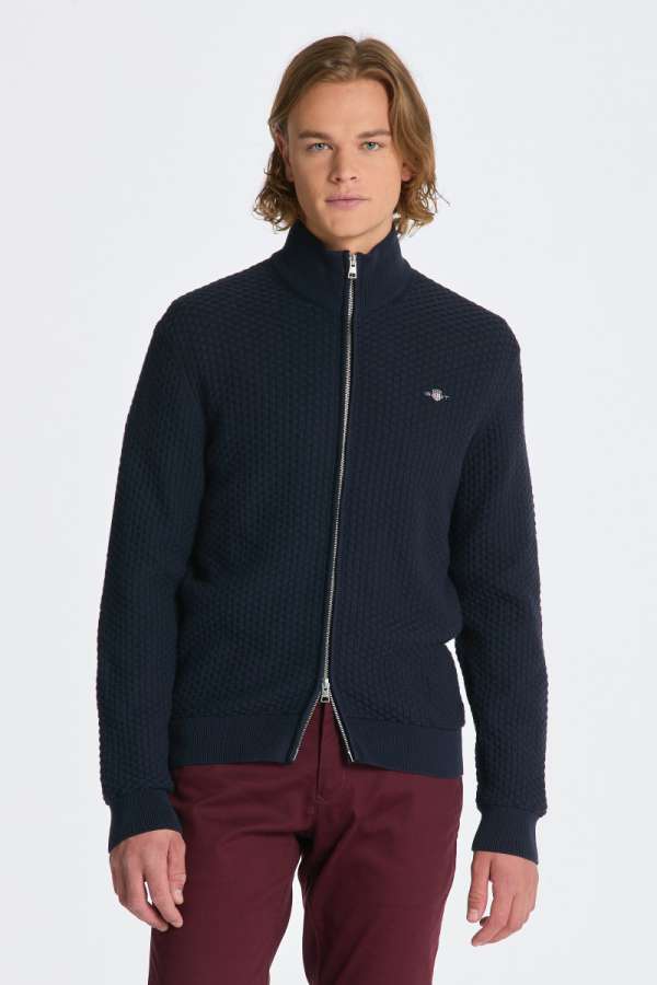 KARDIGÁN GANT COTTON TEXTURE ZIP CARDIGAN EVENING BLUE