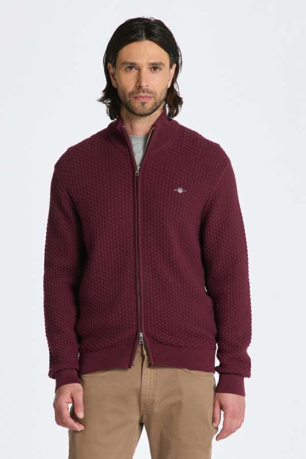 KARDIGÁN GANT COTTON TEXTURE ZIP CARDIGAN RED HADOW