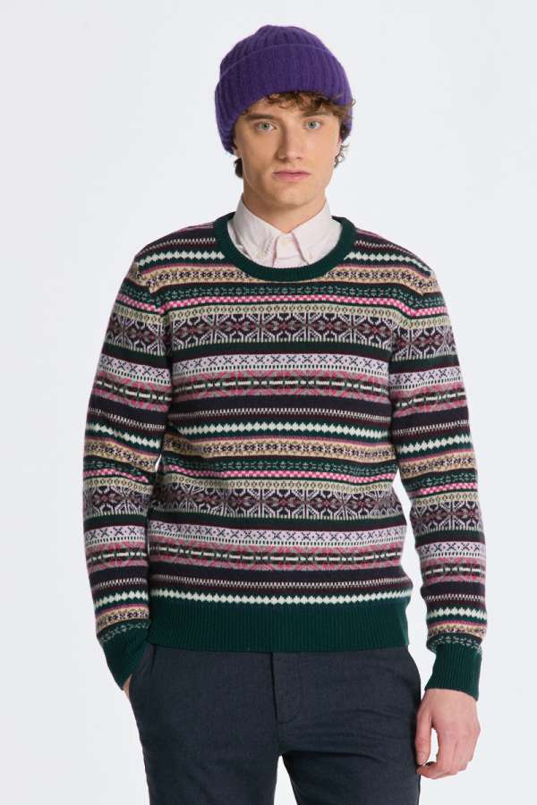 PUÓVER GANT MUTI COOUR FAIR ISE C-NECK TARTAN GREEN